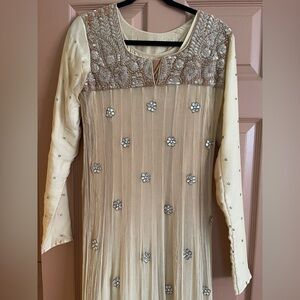 Elegant Cream and Gold Embellished Dress